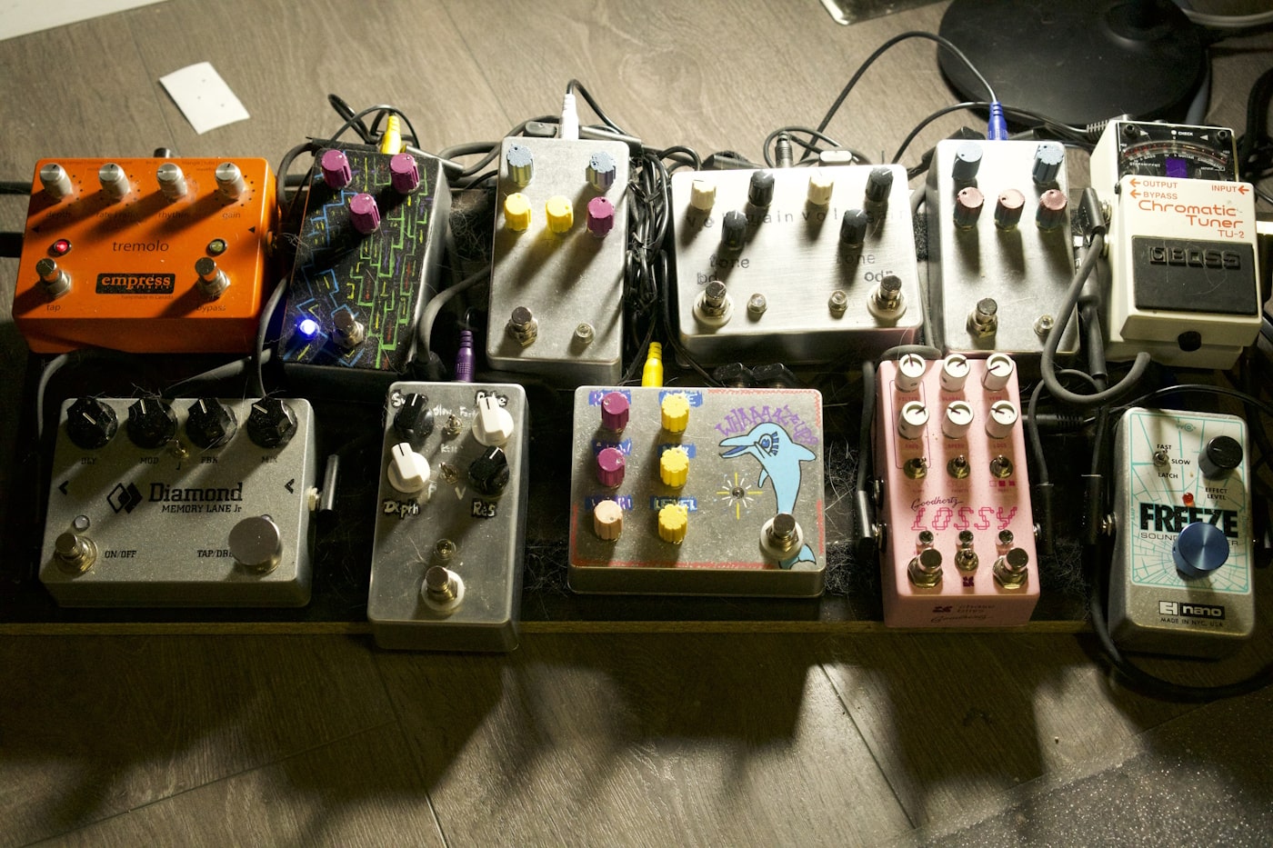 A few commercially available pedals on my board - if you know of a DIY tap-tempo tremolo pedal, hit me up.