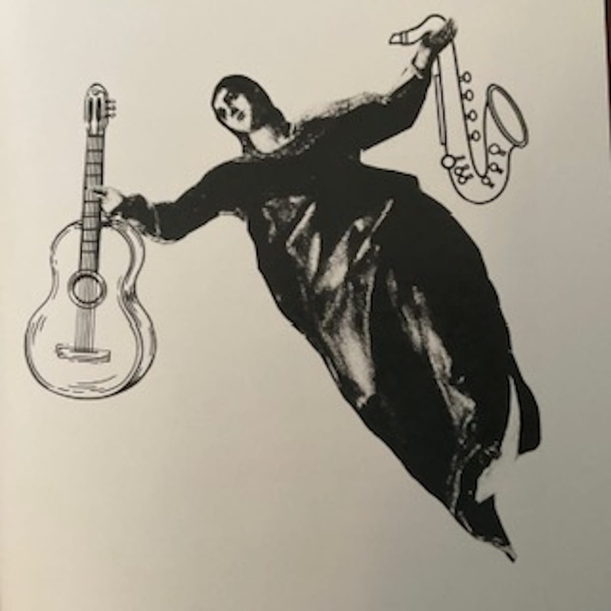 SIXPOINTS on "Lithium'": two islands, a zine that became an autobiography, and experimental music that speaks to ghosts and animals 3 floating figure with guitar and saxophone