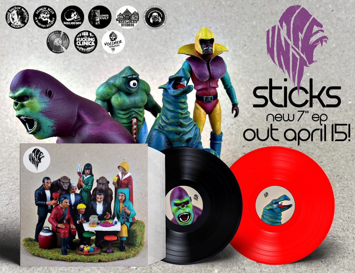 Grindcore act APE UNIT walk through "Sticks" track by track: ten songs, a drunk threat, and a diorama built from AI mistakes 2 APE UNIT