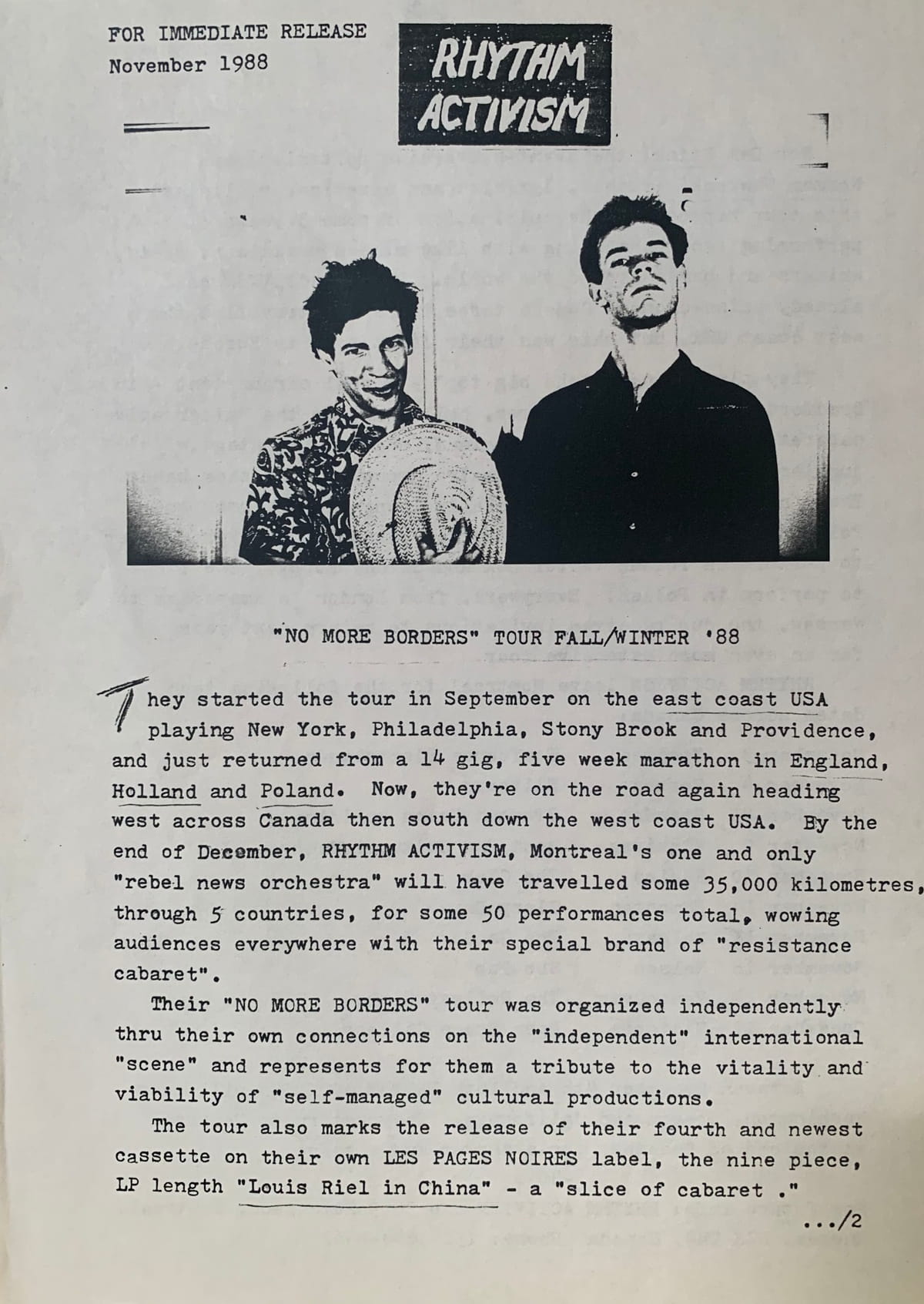 Canadian experimental duo THE NAWROCKIS made "Kapusta" from live improvisation, family history and nearly four decades of Polish connections 3 Rhythm Activism press material from November 1988, shortly after the band's first Polish visit.