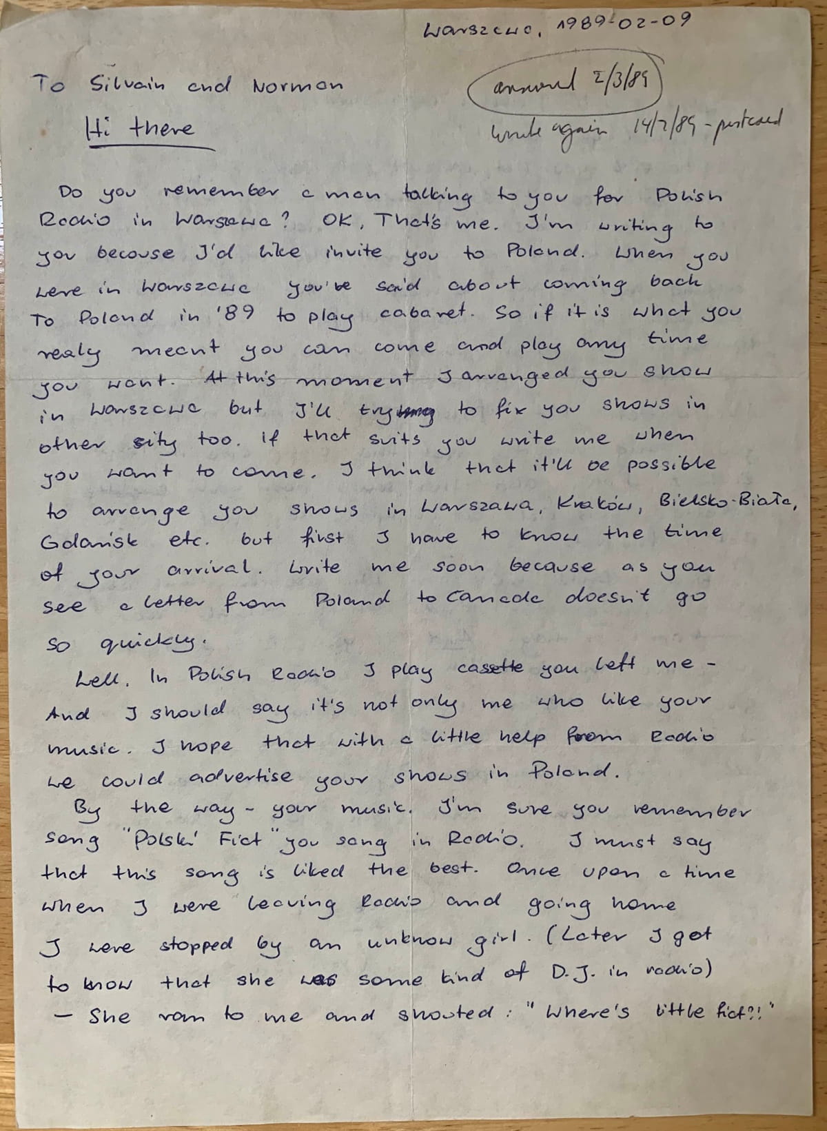 Canadian experimental duo THE NAWROCKIS made "Kapusta" from live improvisation, family history and nearly four decades of Polish connections 13 Letter from Grzegorz Kowalczyk to Rhythm Activism during preparations for their return to Poland in 1990.