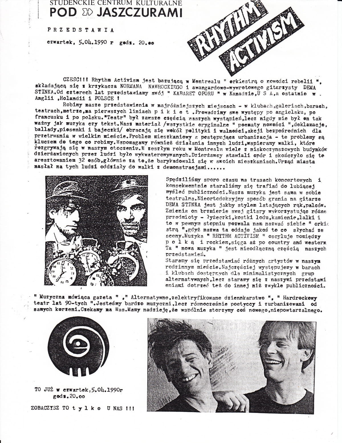 Canadian experimental duo THE NAWROCKIS made "Kapusta" from live improvisation, family history and nearly four decades of Polish connections 23 Rhythm Activism press material from their 1990 Polish tour, including the Kraków dates. From Norman Nawrocki's archive.