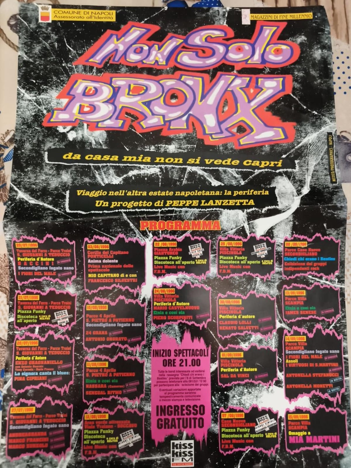 From Scampia to Teatro Ariston: Fiori del Male, a Gulf War song and 35 years of underground history 5 NonSoloBronx programme, Naples 1996, archive repro by Nunzio Ciccone